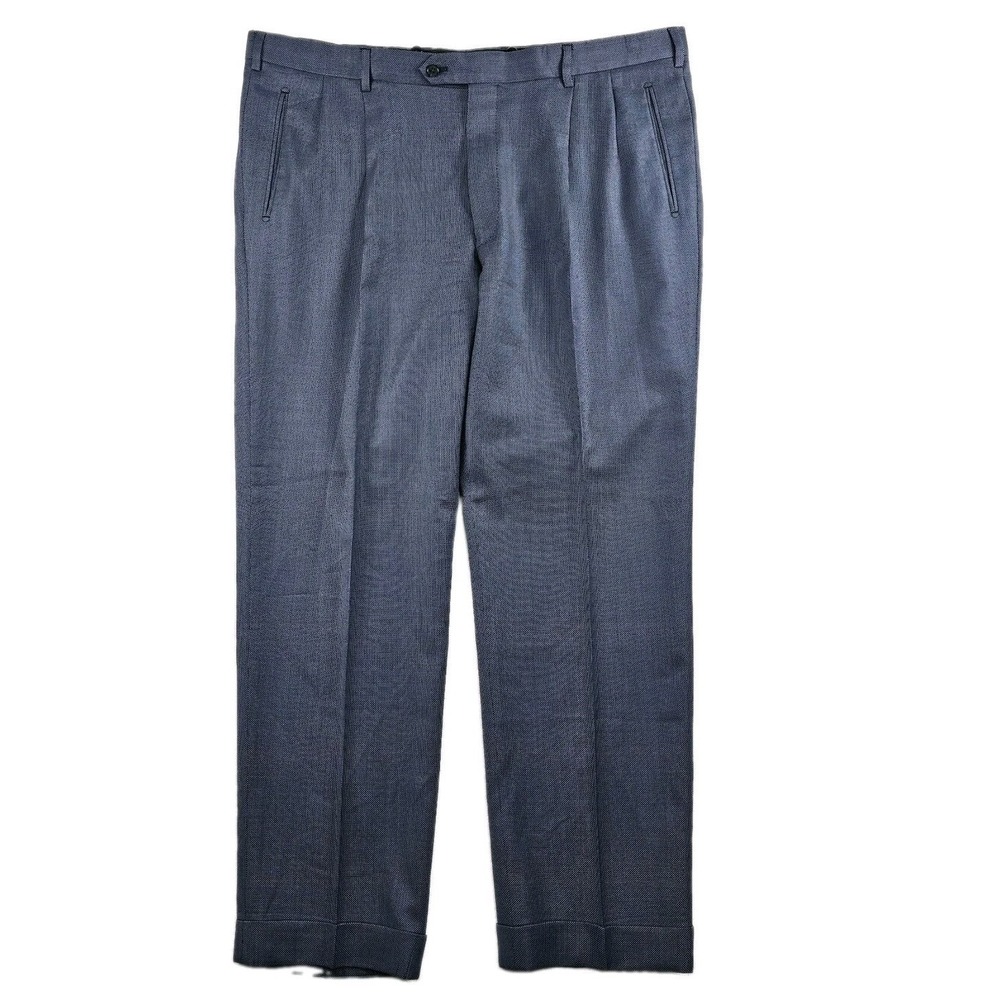 Dormeuil BESPOKE Dress Pants Mens 42x31 Navy Blue Black Birds Eye Trousers